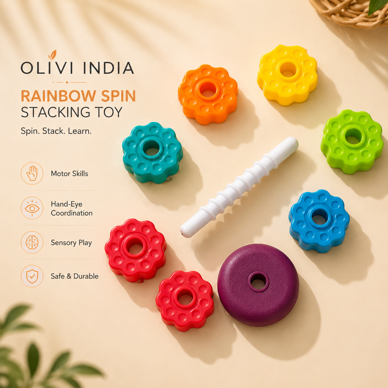 Rainbow spinning stacker